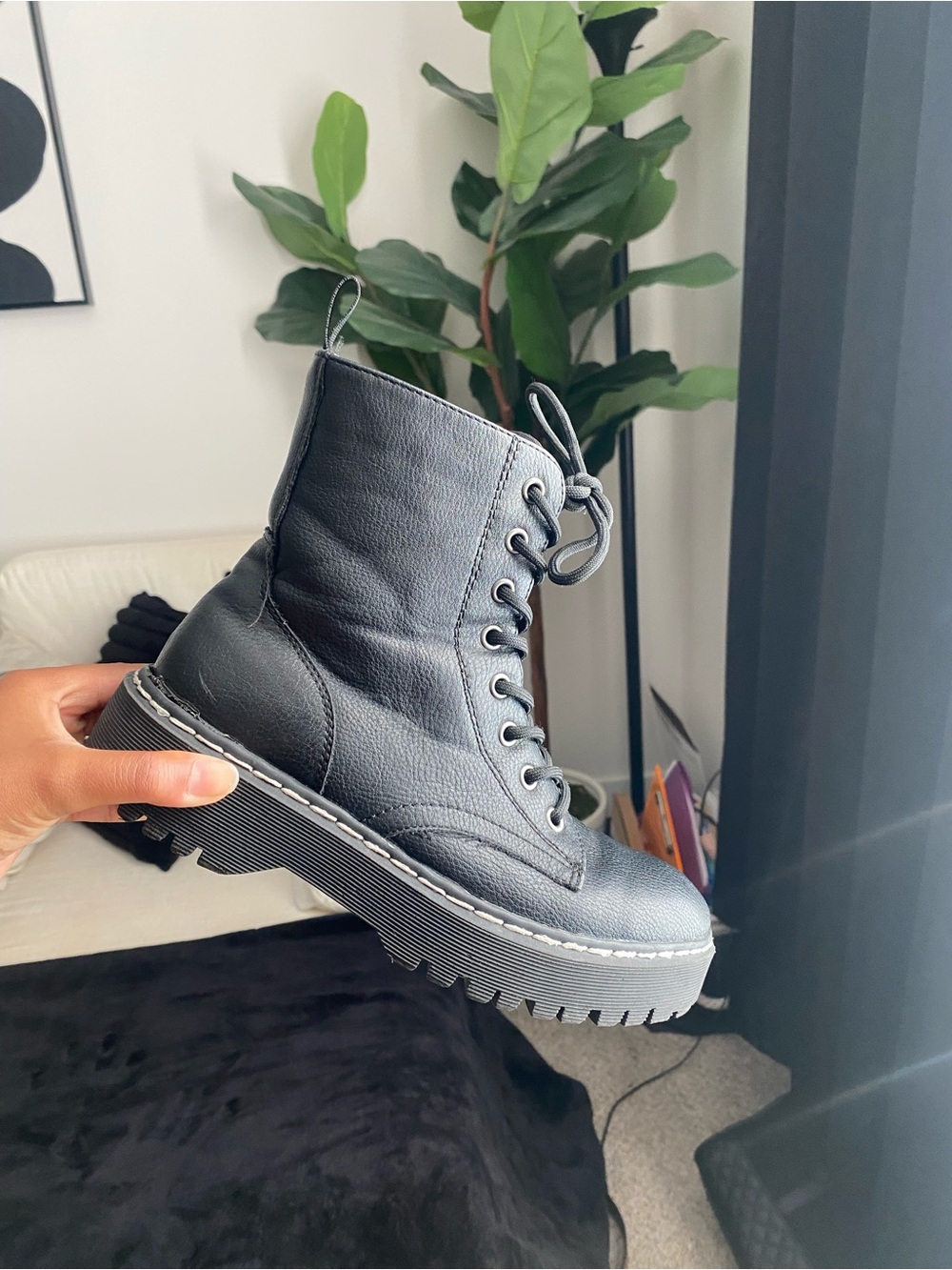 Sincerly Jules Black Lace-Up Platform Combat Boots